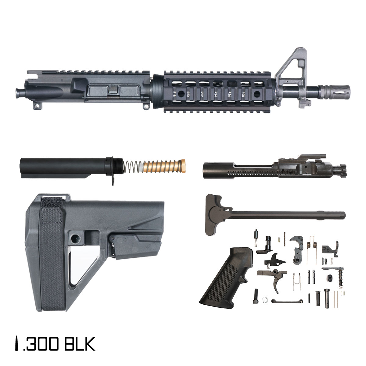 Davidson Defense Lockdown w/SBA5 Brace 10.5-inch Pistol-Gas 1:8 .300 BLK AR-15 FSB Carbine-Length Quad-Rail Handguard Pistol Full Build Kit