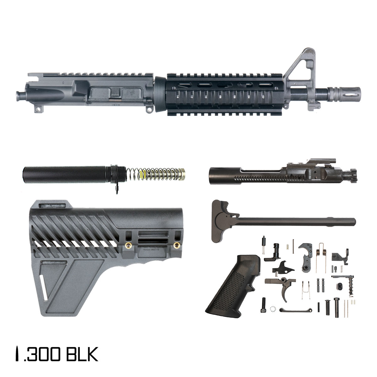 Davidson Defense Afterstate w/Gauntlet Arms Brace 10.5-inch Pistol-Gas 1:8 .300 BLK AR-15 FSB Carbine-Length Quad-Rail Handguard Pistol Full Build Kit