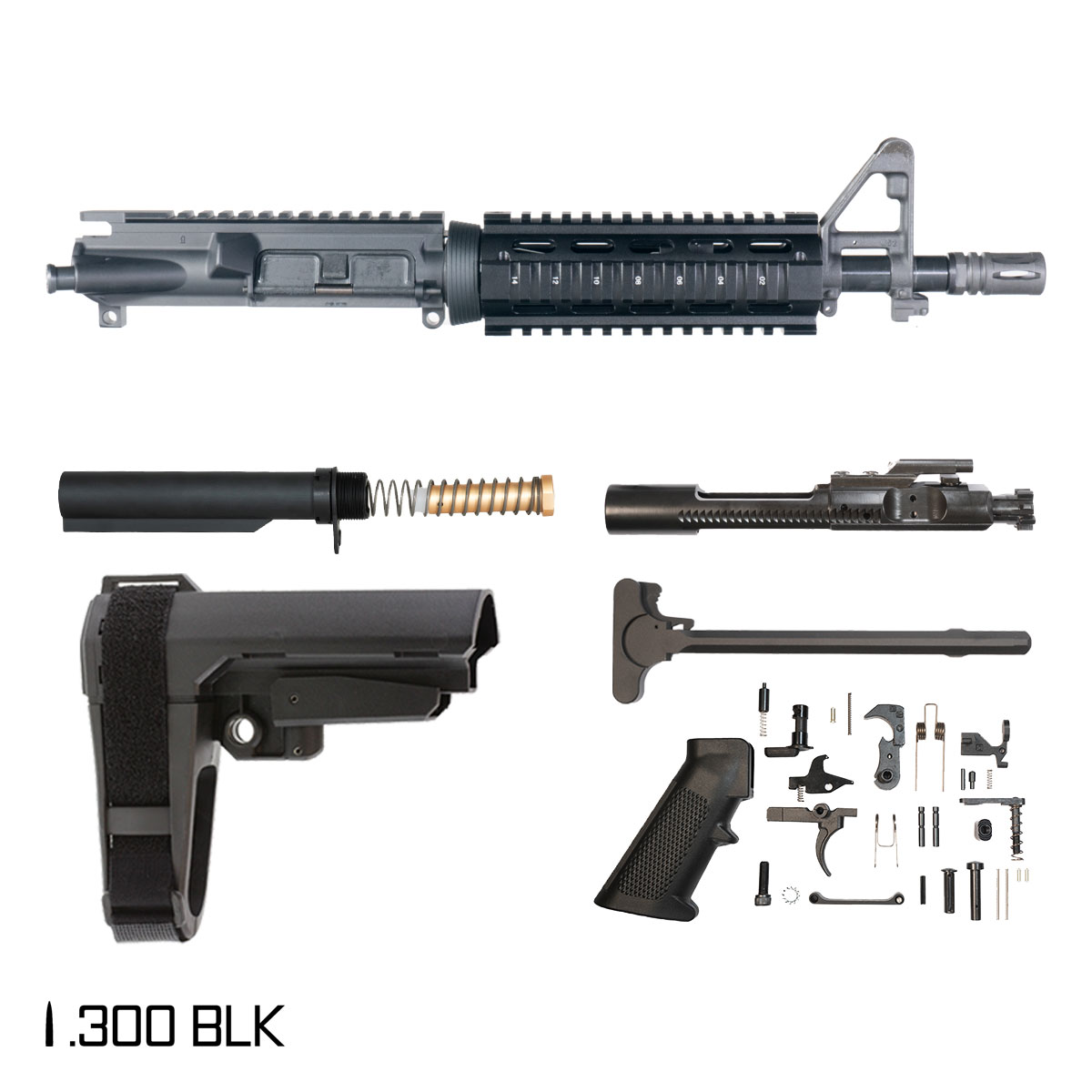 Davidson Defense Afterstate w/SBA3 Brace 10.5-inch Pistol-Gas 1:8 .300 BLK AR-15 FSB Carbine-Length Quad-Rail Handguard Pistol Full Build Kit
