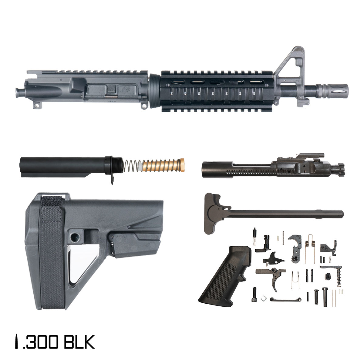Davidson Defense Afterstate w/SBA5 Brace 10.5-inch Pistol-Gas 1:8 .300 BLK AR-15 FSB Carbine-Length Quad-Rail Handguard Pistol Full Build Kit