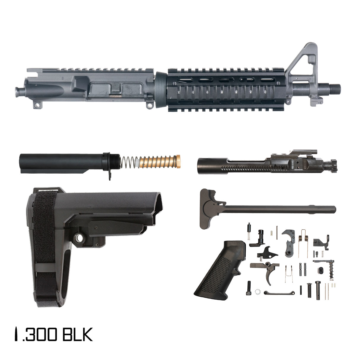 Davidson Defense Latency w/SBA3 Brace 10.5-inch Pistol-Gas 1:8 .300 BLK AR-15 FSB Carbine-Length Quad-Rail Handguard Pistol Full Build Kit, Suppressor Ready