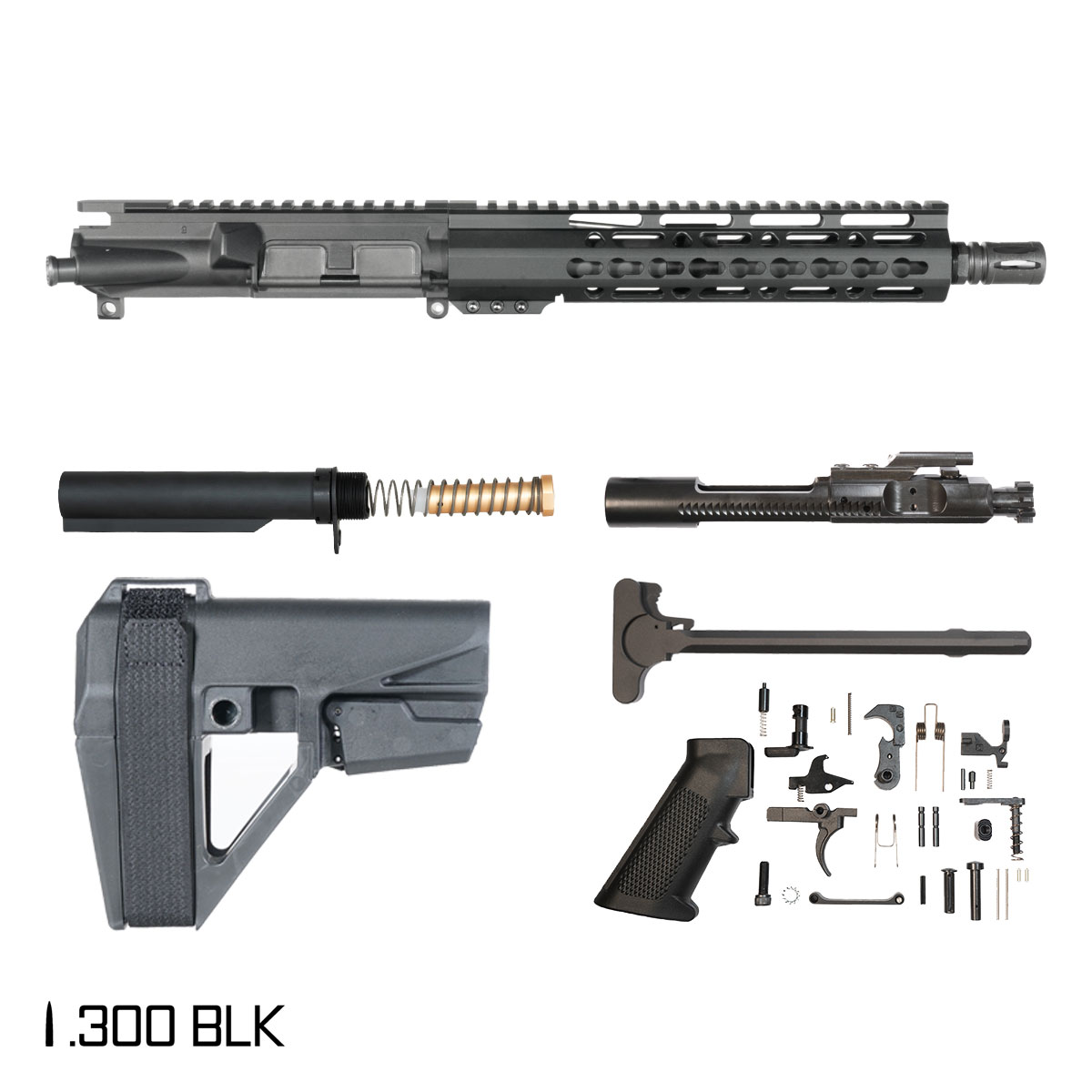 Davidson Defense Mutton Chops V2 w/SBA5 Brace 10.5-inch Pistol-Gas 1:8 .300 BLK AR-15 Freefloat Keymod Handguard Pistol Full Build Kit