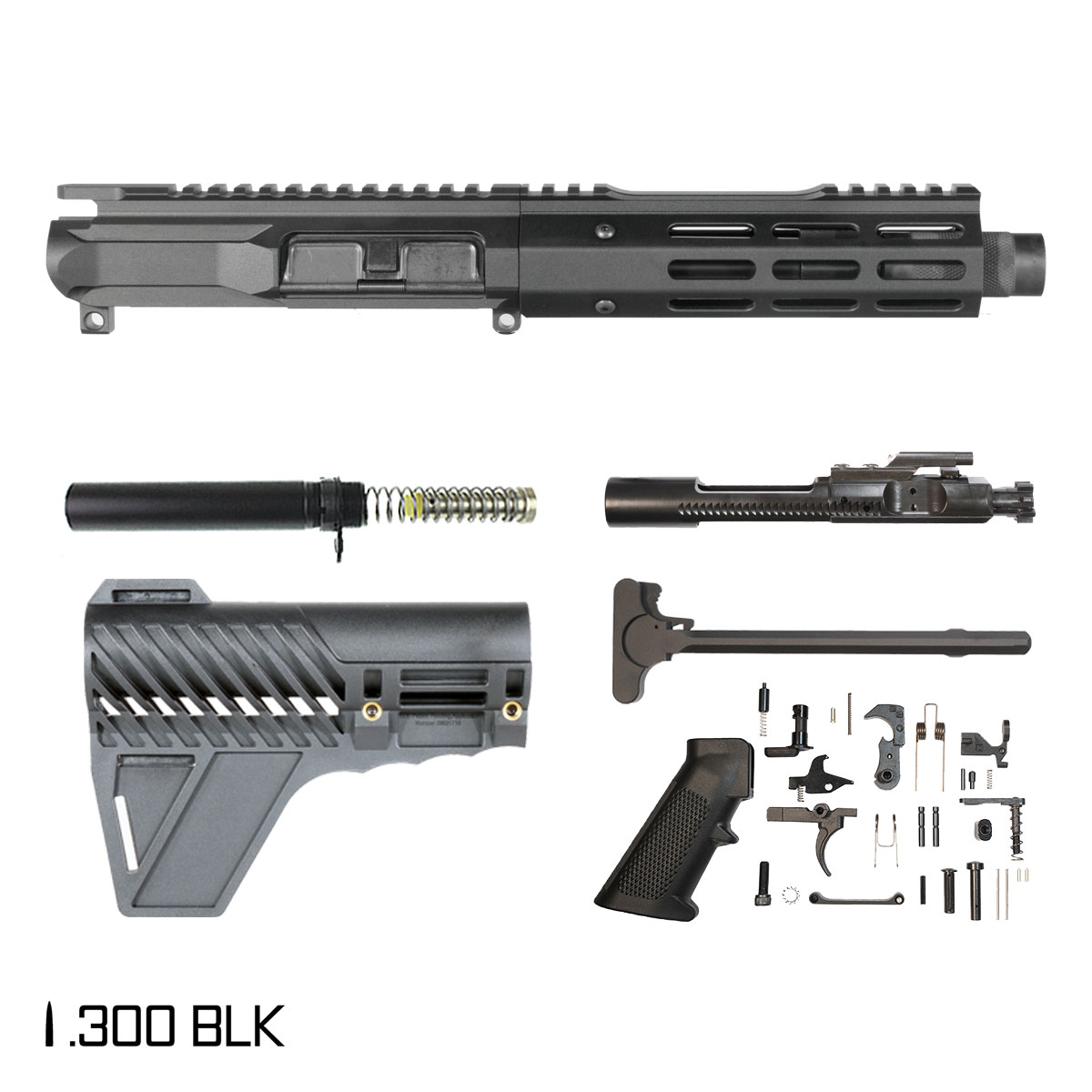 Davidson Defense Ronin Competition w/Gauntlet Arms Brace 6-inch Pistol-Gas 1:7 .300 BLK AR-15 Freefloat M-Lok Handguard Pistol Full Build Kit