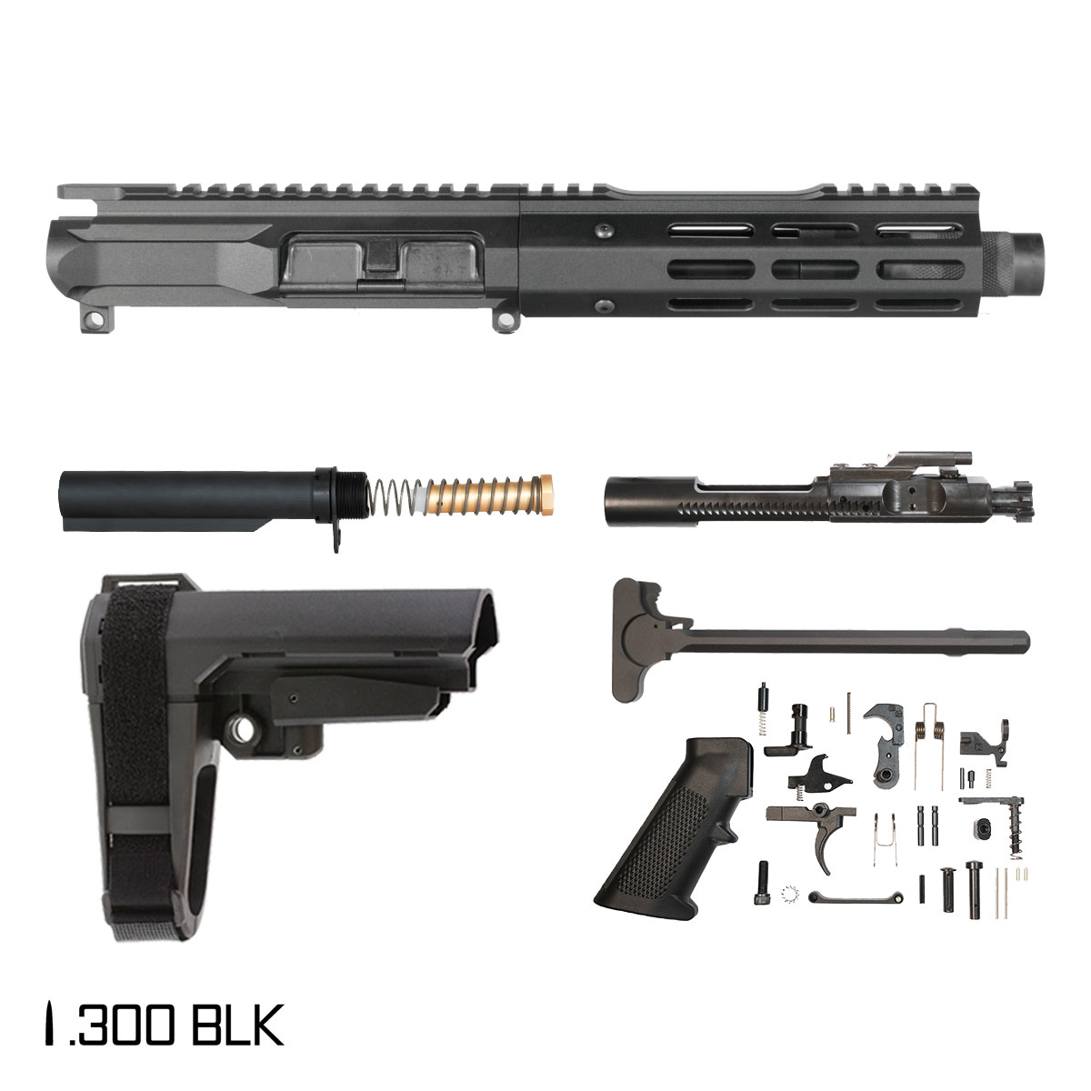 Davidson Defense Ronin Competition w/SBA3 Brace 6-inch Pistol-Gas 1:7 .300 BLK AR-15 Freefloat M-Lok Handguard Pistol Full Build Kit