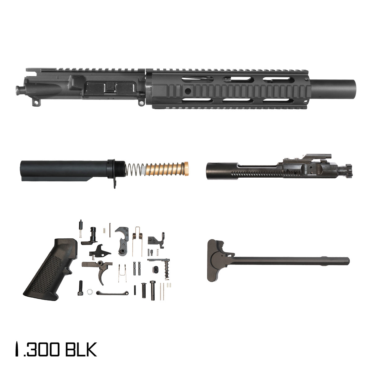 Davidson Defense Enterprise 7.5-inch Pistol-Gas 1:8 .300 BLK AR-15 Freefloat Quad-Rail Handguard Pistol Full Build Kit, SBR Ready