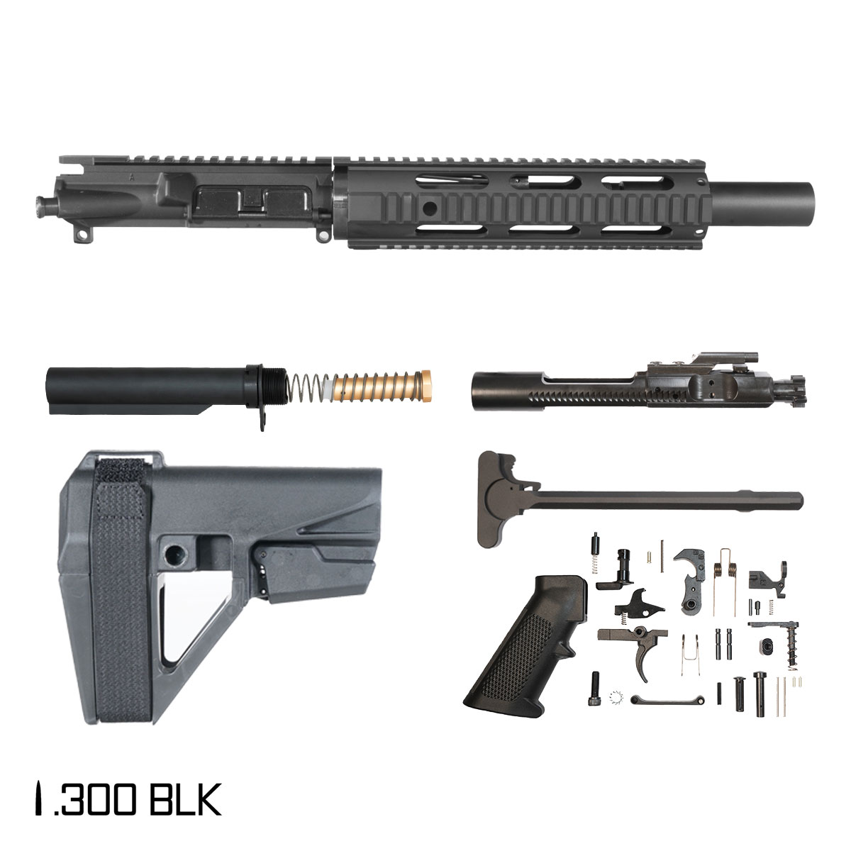 Davidson Defense  Enterprise w/SBA5 Brace 7.5-inch Pistol-Gas 1:8 .300 BLK AR-15 Freefloat Quad-Rail Handguard Pistol Full Build Kit