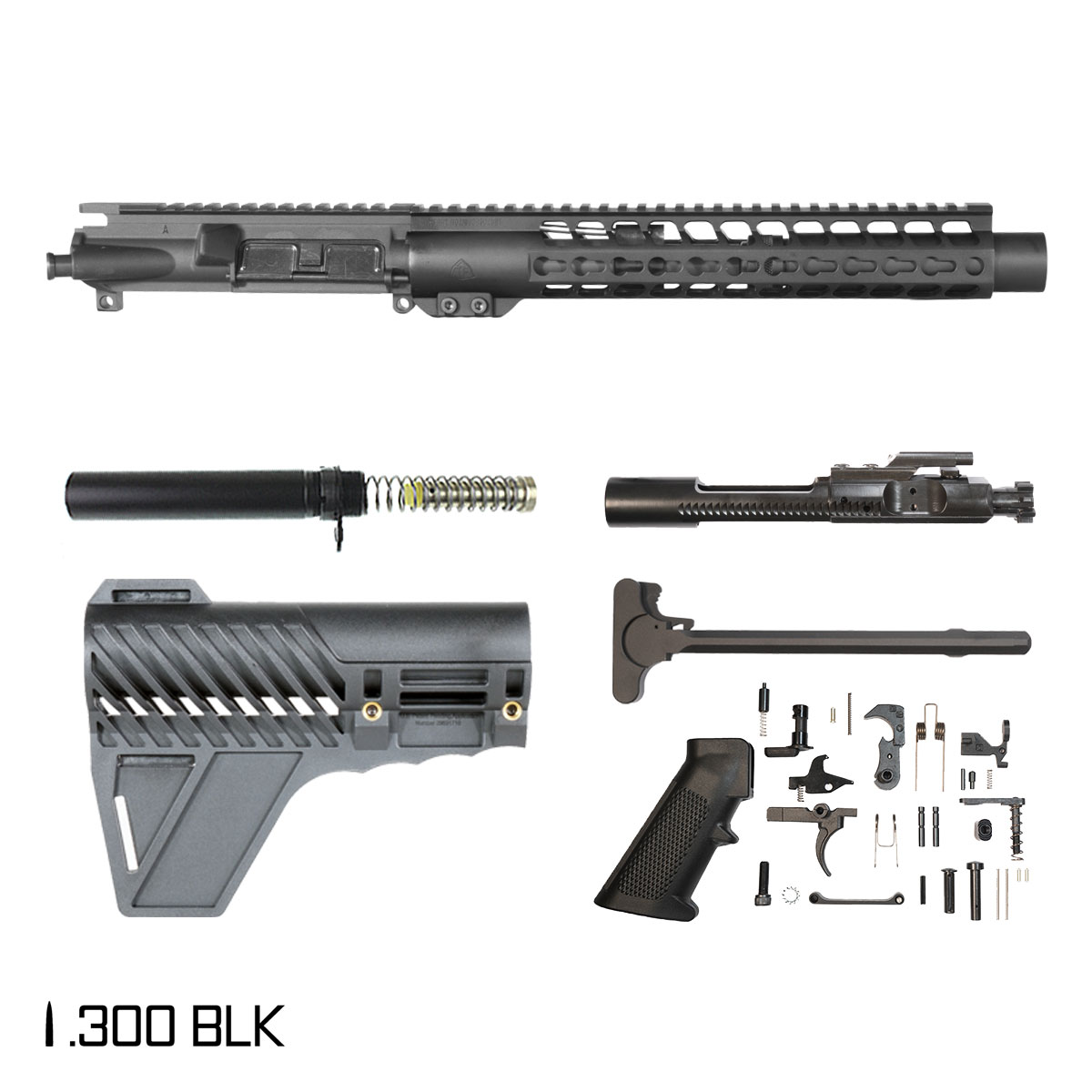 Davidson Defense Droid w/Gauntlet Arms Brace 7.5-inch Pistol-Gas 1:8 .300 BLK AR-15 Freefloat Keymod Handguard Pistol Full Build Kit