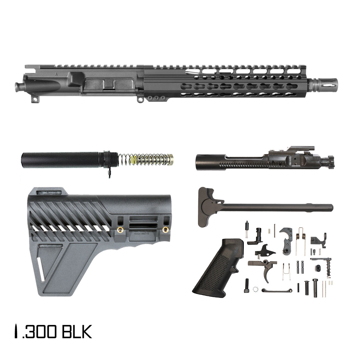 Davidson Defense Mutton Chops w/Gauntlet Arms Brace 10.5-inch Pistol-Gas 1:8 .300 BLK AR-15 Freefloat Keymod Handguard Pistol Full Build Kit