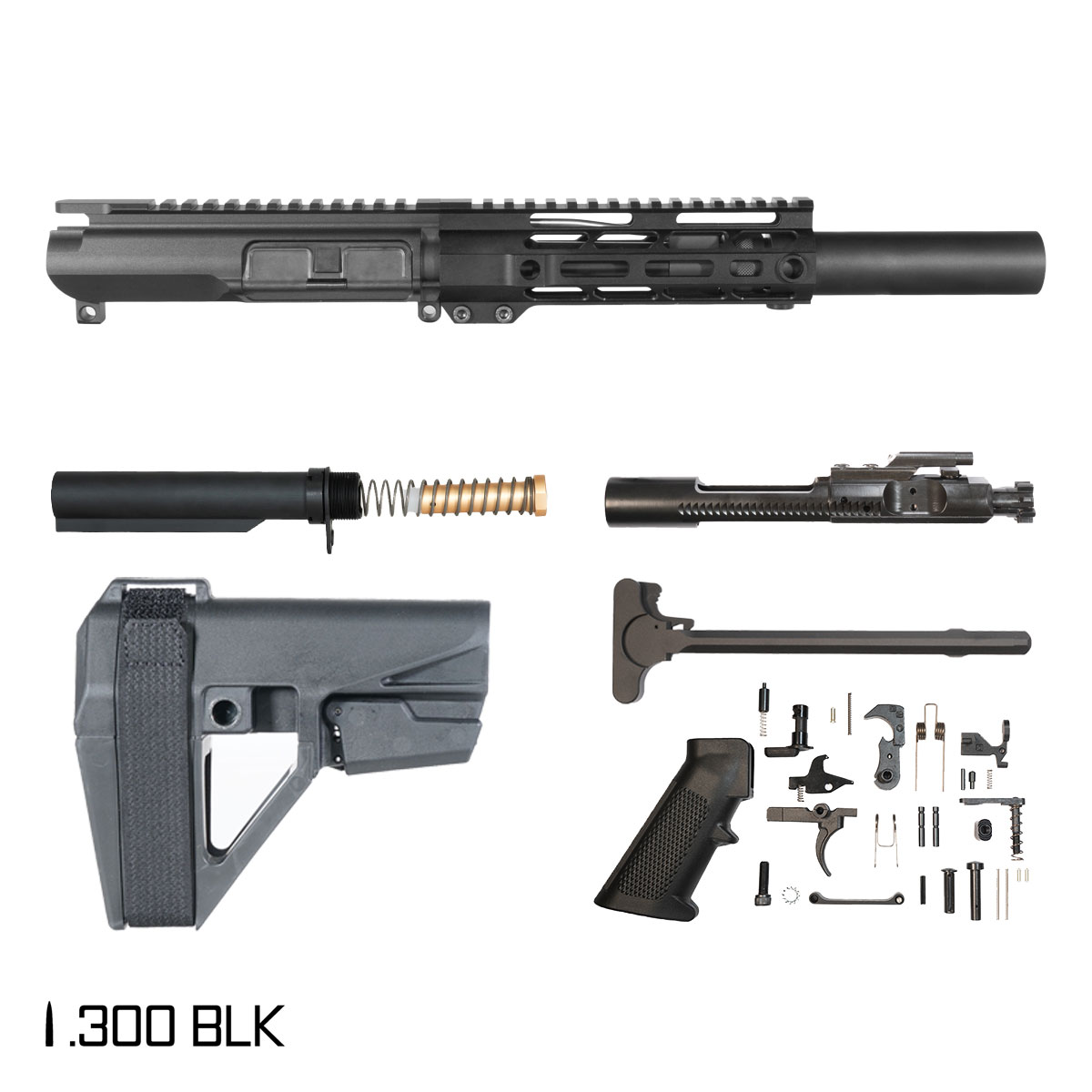 Orbit w/SBA5 Brace 6-inch Pistol-Gas 1:7 .300 BLK AR-15 Freefloat M-Lok Handguard Pistol Full Build Kit