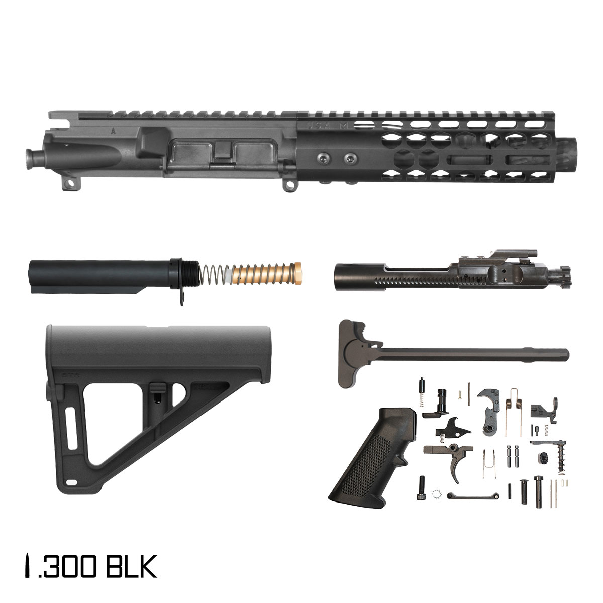 Davidson Defense Dark Knight w/Magpul BTR Brace 6-inch Pistol-Gas 1:7 .300 BLK AR-15 Freefloat M-LOK Handguard Pistol Full Build Kit