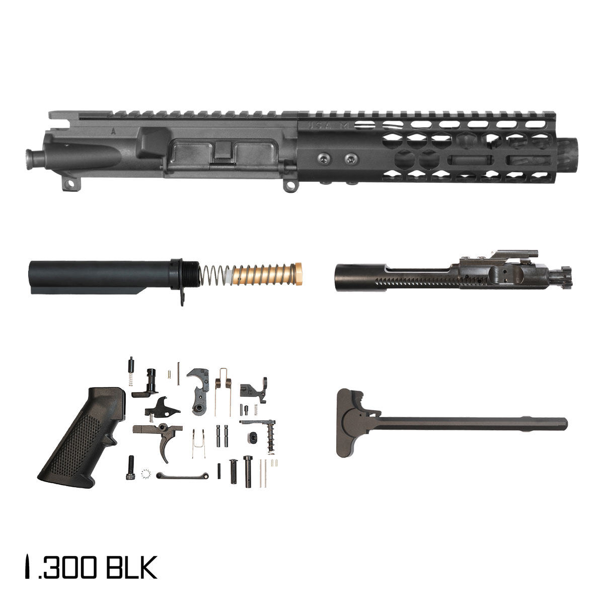 Davidson Defense Dark Knight 6-inch Pistol-Gas 1:7 .300 BLK AR-15 Freefloat M-LOK Handguard Pistol Full Build Kit, SBR Ready