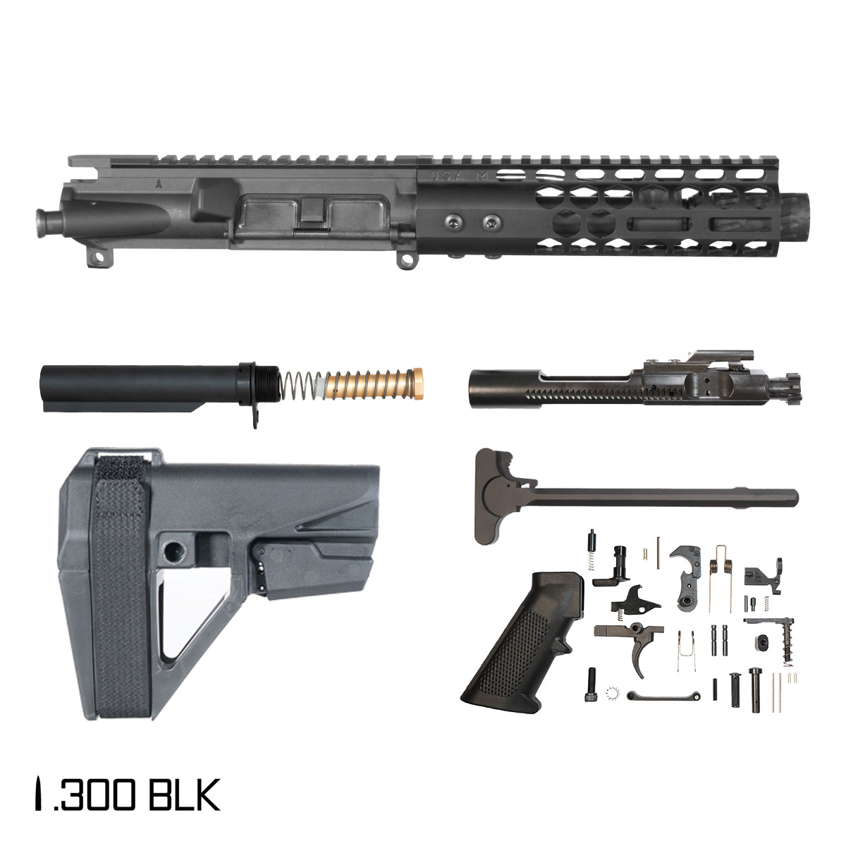 Davidson Defense Dark Knight w/SBA5 Brace 6-inch Pistol-Gas 1:7 .300 BLK AR-15 Freefloat M-LOK Handguard Pistol Full Build Kit