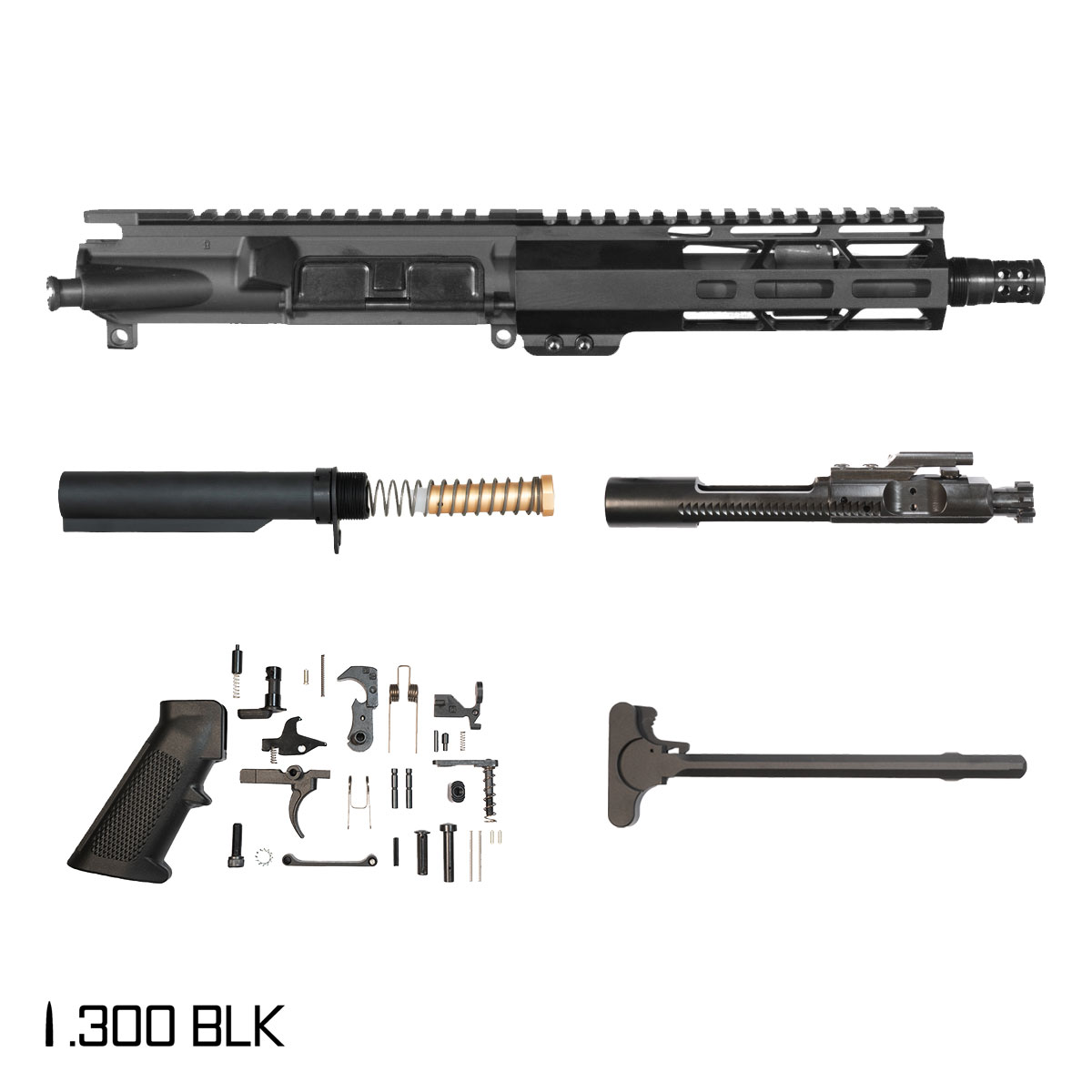 Davidson Defense Silent Guardian 7.5-inch Pistol-Gas 1:8 .300 BLK AR-15 Freefloat M-Lok Handguard Pistol Full Build Kit, SBR Ready, Plan B Radial Brake