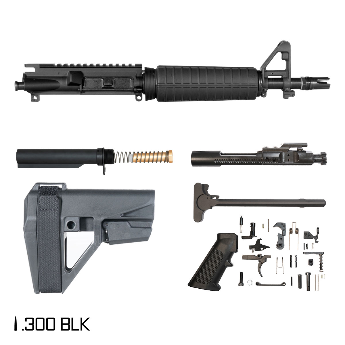 Davidson Defense Ravenspike w/SBA5 Brace 10.5-inch Pistol-Gas 1:8 300 BLK AR-15 FSB Carbine-Length Drop-In Handguard Pistol Full Build Kit, Plan B Scorch 3-Prong