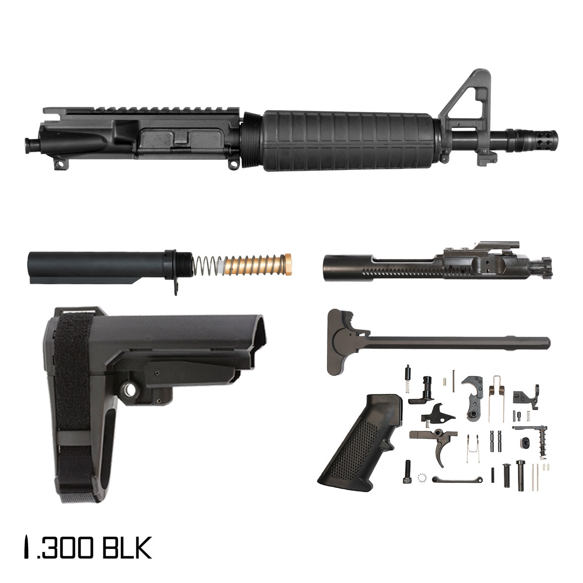 Davidson Defense Failsafe w/SBA3 Brace 10.5-inch Pistol-Gas 1:8 300 BLK AR-15 FSB Carbine-Length Drop-In Handguard Pistol Full Build Kit, Plan B Muzzle Radial Hole Brake