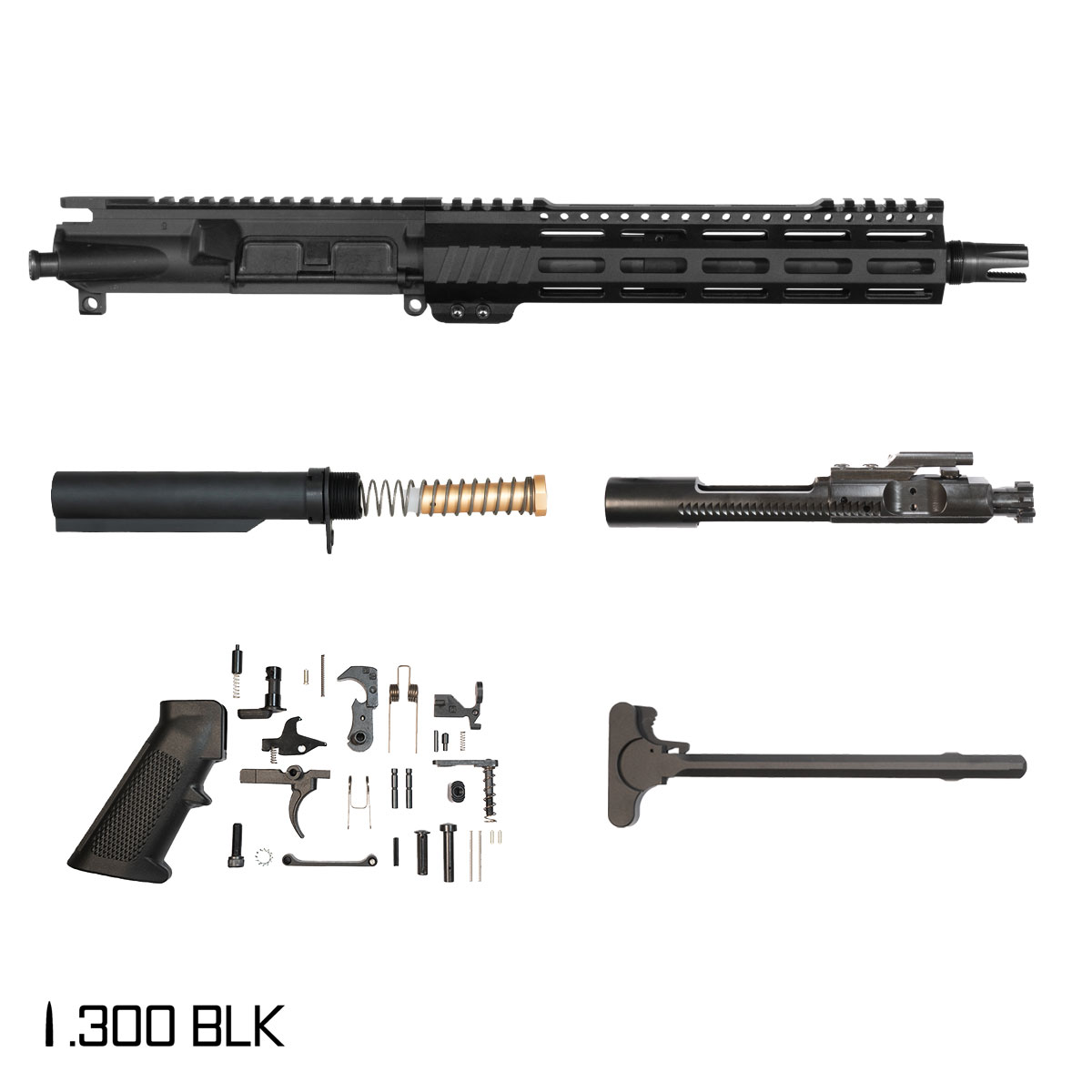 Davidson Defense Aegis SBR Ready 10.5-inch Pistol-Gas 1:8 300 AR-15 Freefloat M-Lok Handguard Pistol Full Build Kit, Plan B Scorch 3-Prong Flash Hider
