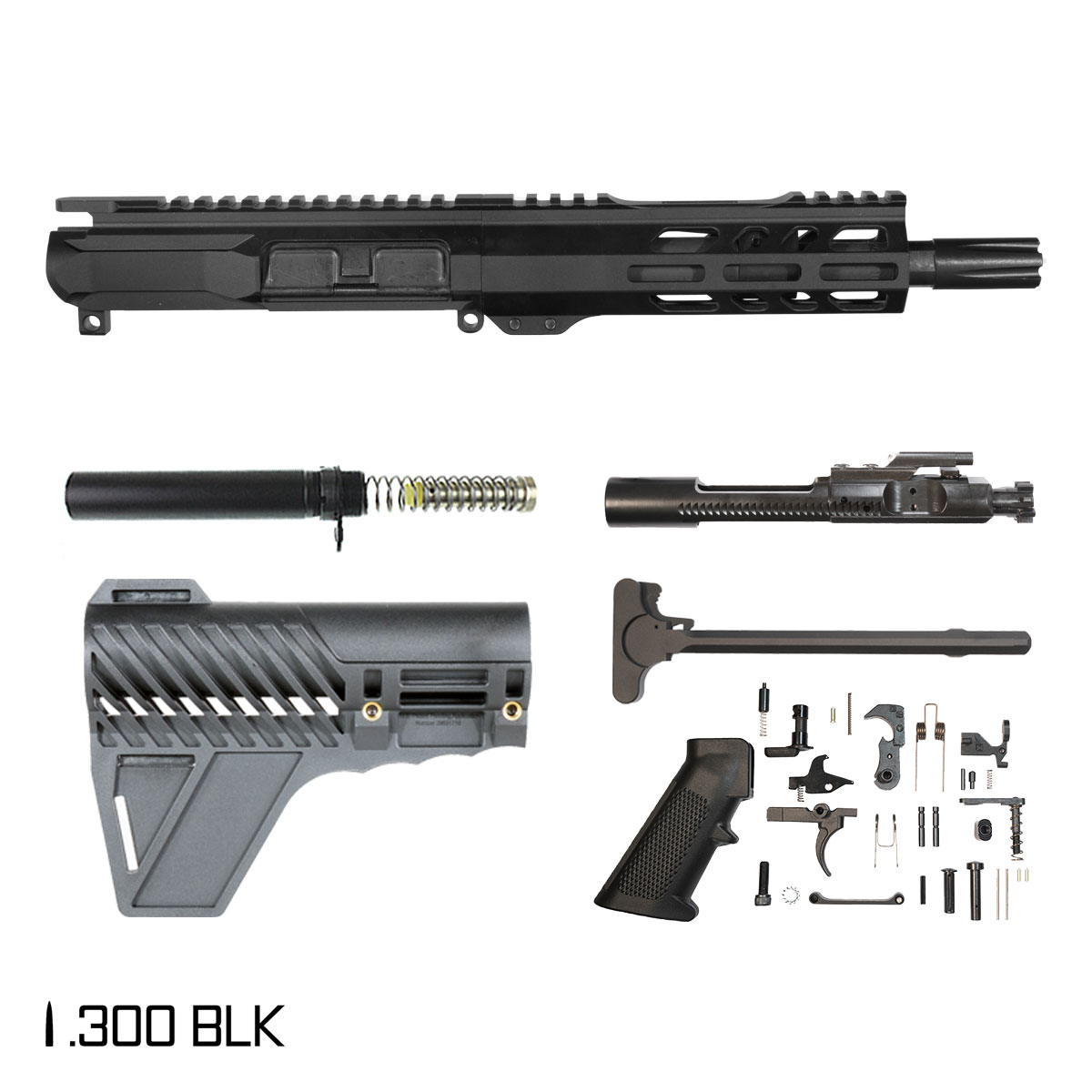 Davidson Defense Ronin Competition w/Gauntlet Arms Brace 7.5-inch Pistol-Gas 1:8 300 BLK AR-15 Freefloat M-Lok Handguard Pistol Full Build Kit