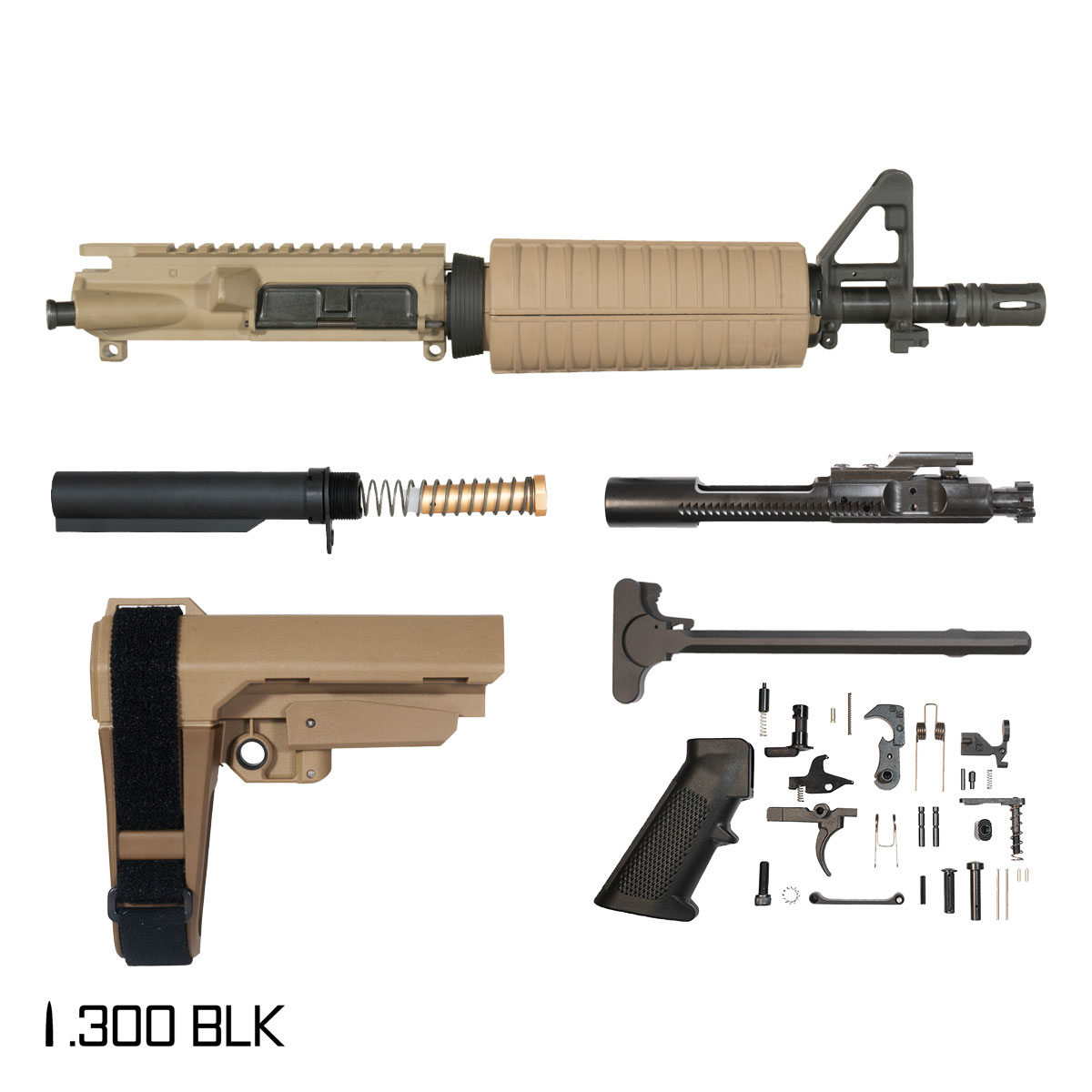 Davidson Defense Sunforge w/FDE SBA3 Brace 10.5-inch Pistol-Gas 1:8 300 BLK AR-15 FSB Carbine-Length Drop-In Handguard Pistol Full Build Kit