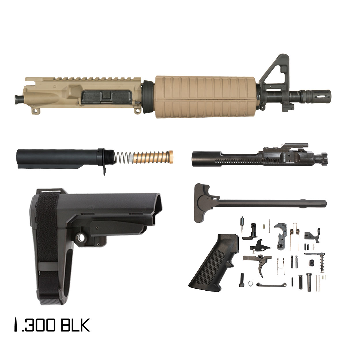Davidson Defense Sunforge w/SBA3 Brace 10.5-inch Pistol-Gas 1:8 300 BLK AR-15 FSB Carbine-Length Drop-In Handguard Pistol Full Build Kit