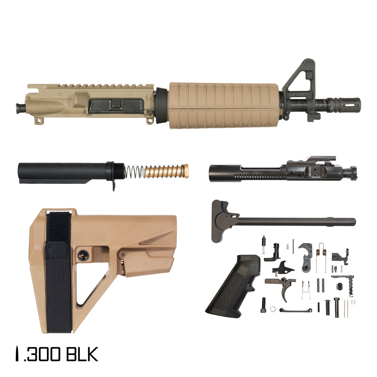 Davidson Defense Sunforge w/FDE SBA5 Brace 10.5-inch Pistol-Gas 1:8 300 BLK AR-15 FSB Carbine-Length Drop-In Handguard Pistol Full Build Kit