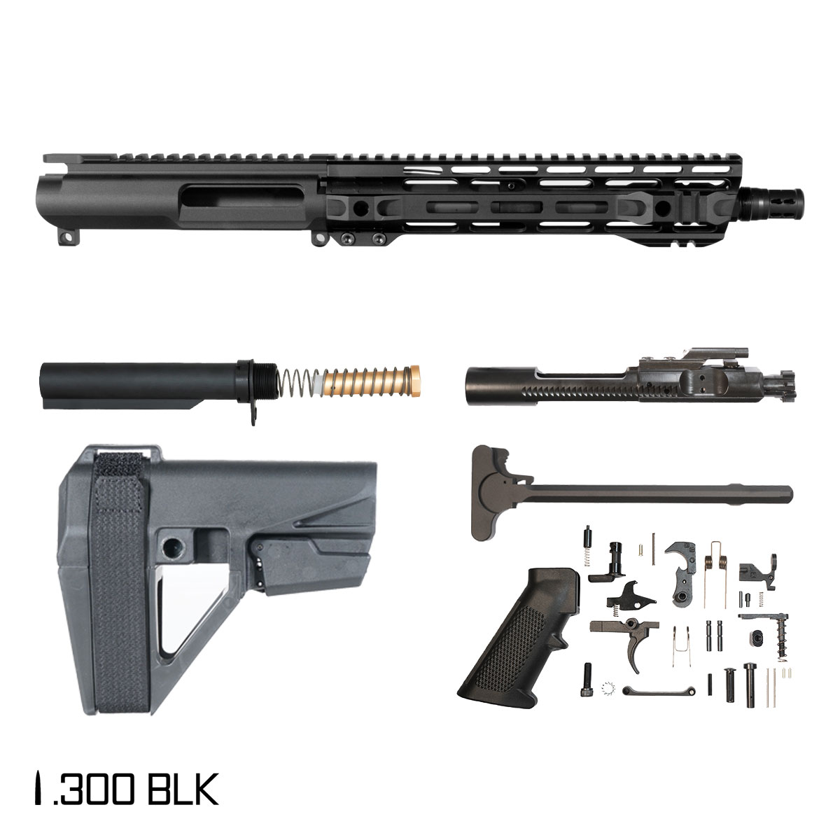 Davidson Defense Atriox w/SBA5 Brace 10.5-inch Pistol-Gas 1:8 300 BLK AR-15 M-Lok Pistol Full Build Kit. Plan B Bartizan Muzzle Brake