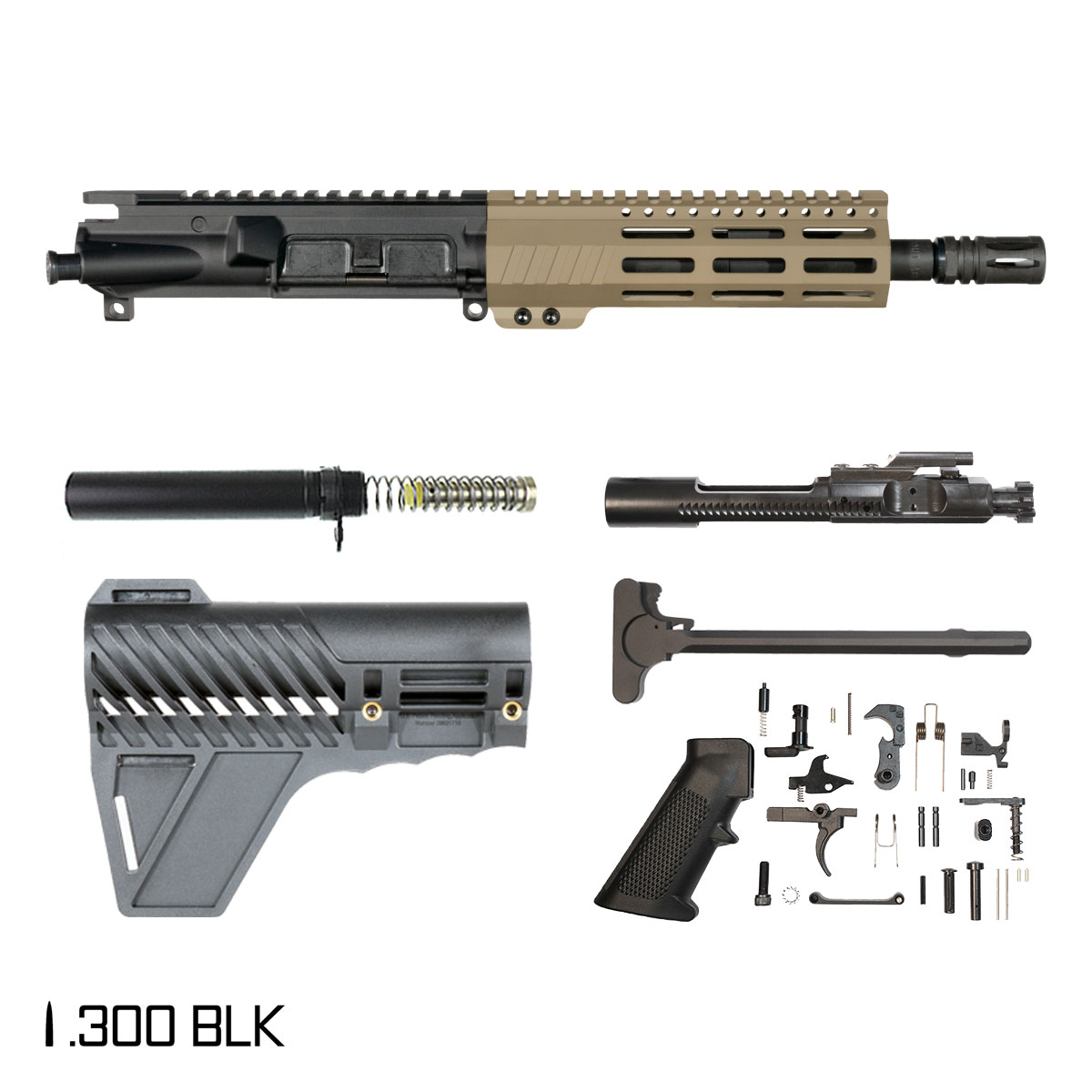 Davidson Defense Desert w/Gauntlet Arms Brace 8.5-inch Pistol-Gas 1:8 300 BLK AR-15 M-Lok Pistol Full Build Kit