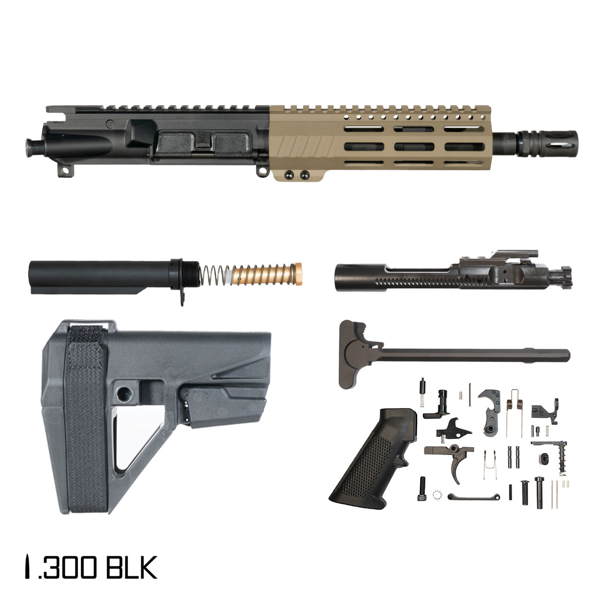 Davidson Defense Desert w/SBA5 Brace 8.5-inch Pistol-Gas 1:8 300 BLK AR-15 M-Lok Pistol Full Build Kit