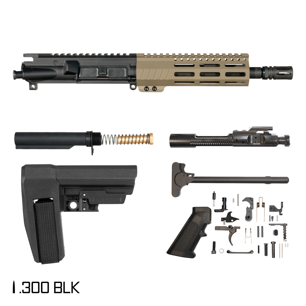 Davidson Defense Desert w/SBA6 Brace 8.5-inch Pistol-Gas 1:8 300 BLK AR-15 M-Lok Pistol Full Build Kit