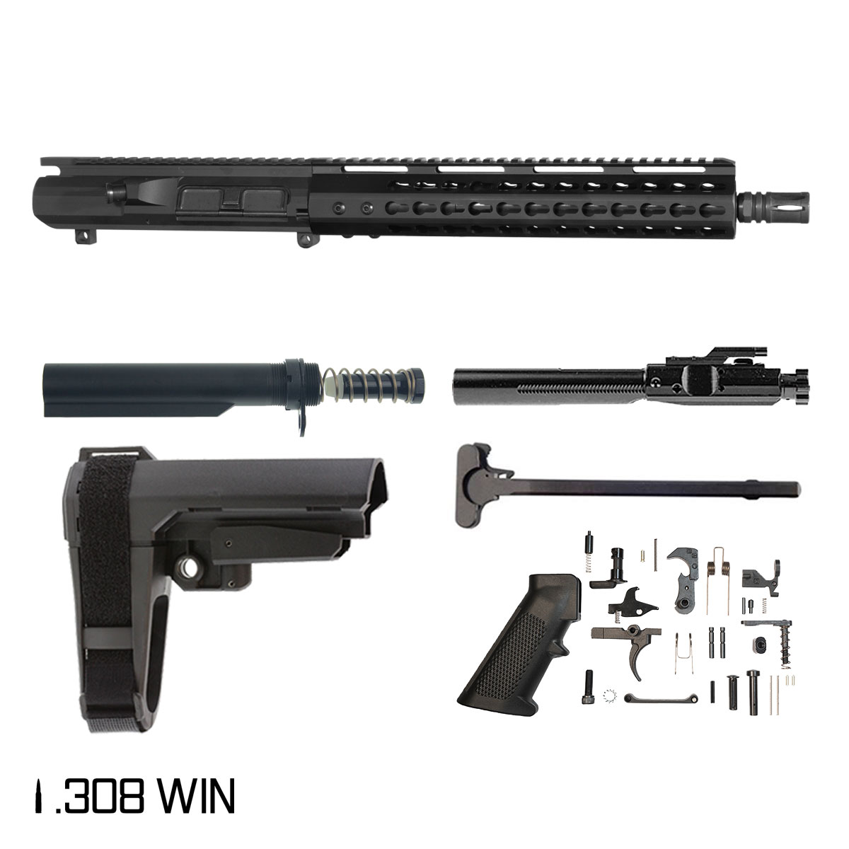 Davidson Defense Warden w/SBA3 Brace 12.5-inch Pistol-Gas 1:10 308 AR-10 KeyMod Pistol Full Build Kit