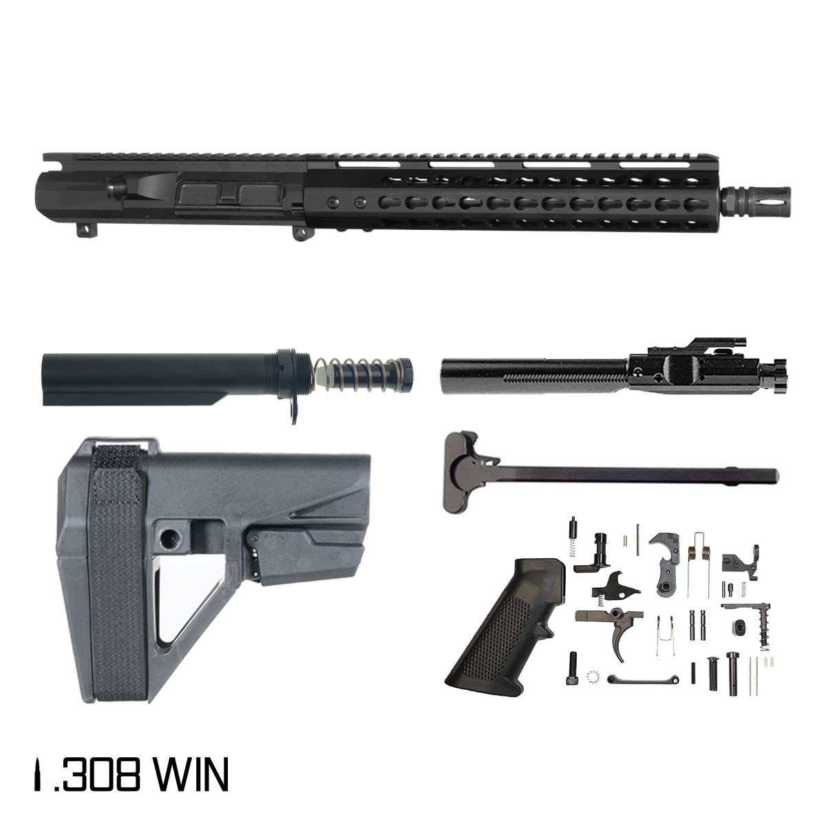 Davidson Defense Warden w/SBA5 Brace 12.5-inch Pistol-Gas 1:10 308 AR-10 KeyMod Pistol Full Build Kit