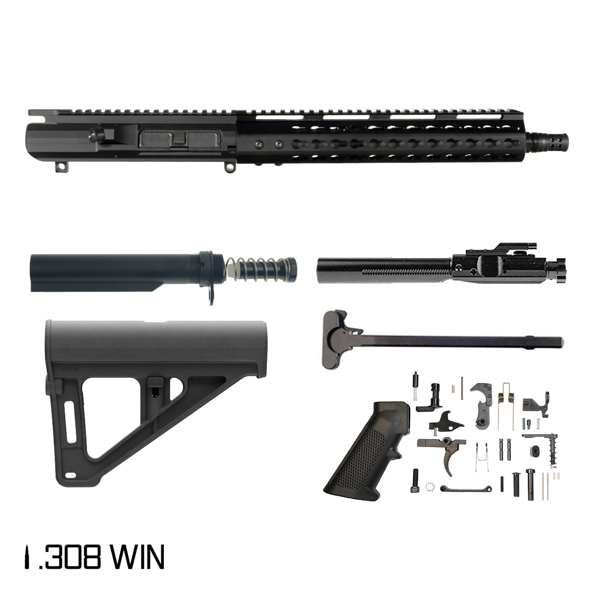 Davidson Defense Warden w/BTR Brace 12.5-inch Pistol-Gas 1:10 308 AR-10 Freefloat KeyMod Handguard Pistol Full Build Kit, Plan B Muzzle Radial Hole Brake