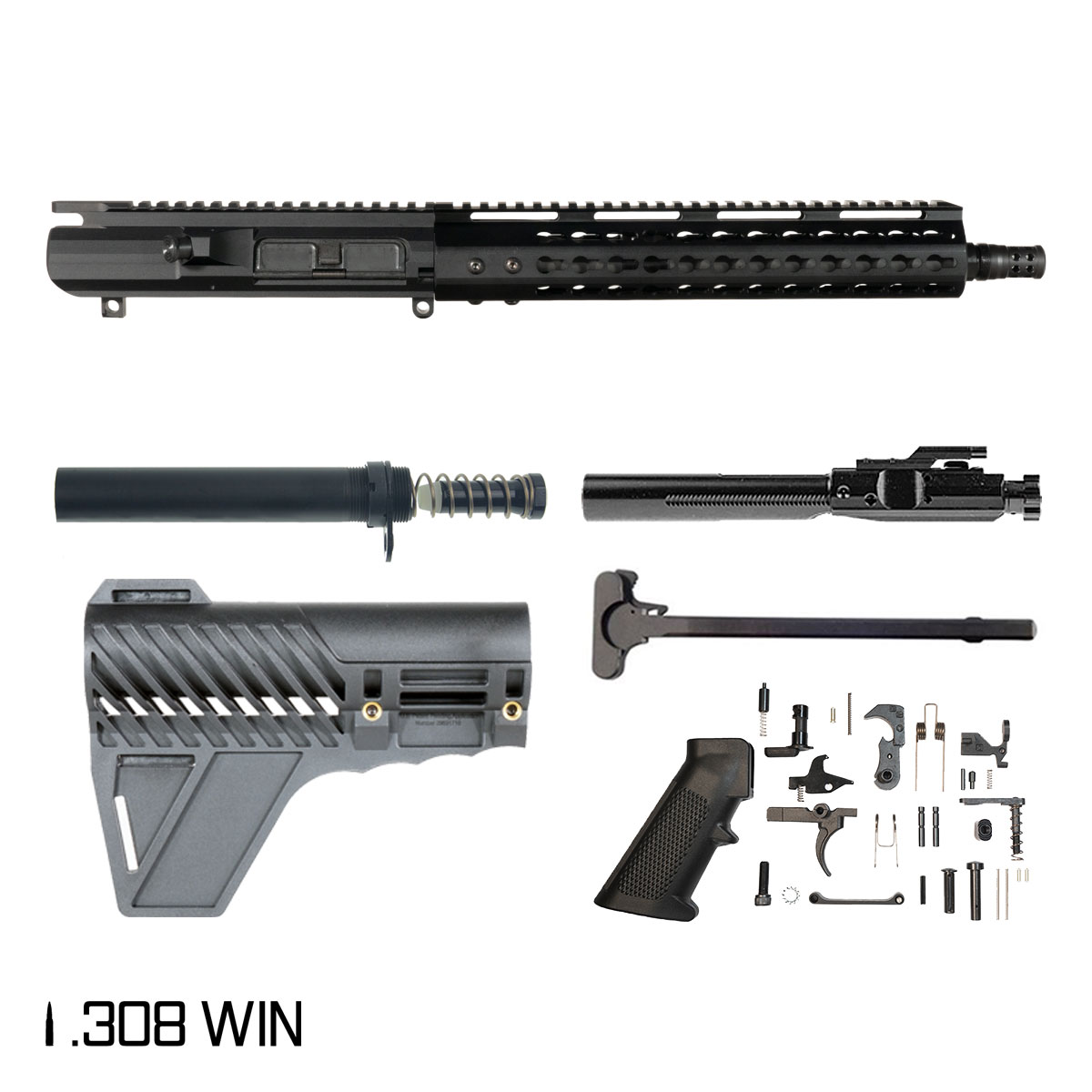 Davidson Defense Warden w/Gauntlet Arms Brace 12.5-inch Pistol-Gas 1:10 308 AR-10 Freefloat KeyMod Handguard Pistol Full Build Kit, Plan B Muzzle Radial Hole Brake