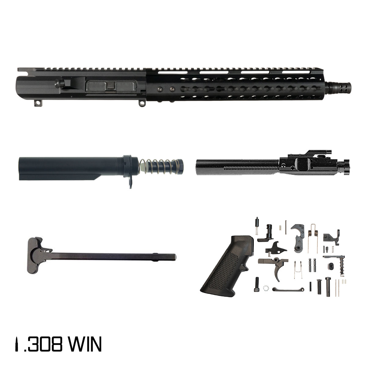 Davidson Defense Warden SBR Ready 12.5-inch Pistol-Gas 1:10 308 AR-10 Freefloat KeyMod Handguard Pistol Full Build Kit, Plan B Muzzle Radial Hole Brake