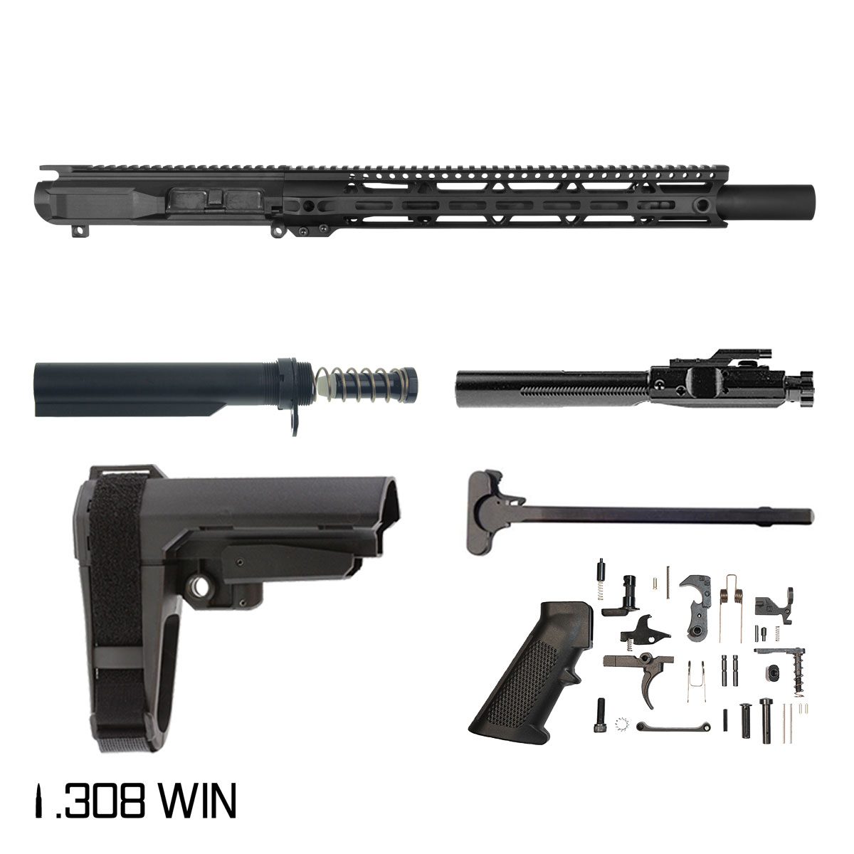 Davidson Defense Trailhead w/SBA3 Brace 12.5-inch Pistol-Gas 1:10 308 AR-10 Freefloat M-Lok Handguard Pistol Full Build Kit