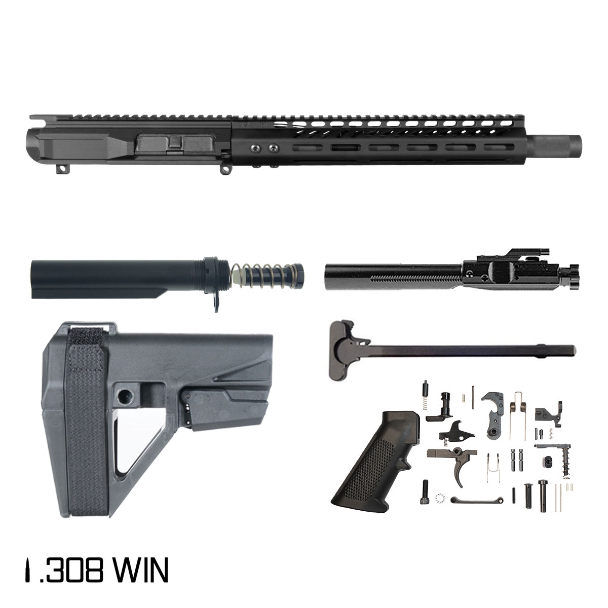 Davidson Defense Statesman w/SBA5 Brace 12.5-inch Pistol-Gas 1:10 .308 Win AR-10 M-Lok Pistol Full Build Kit