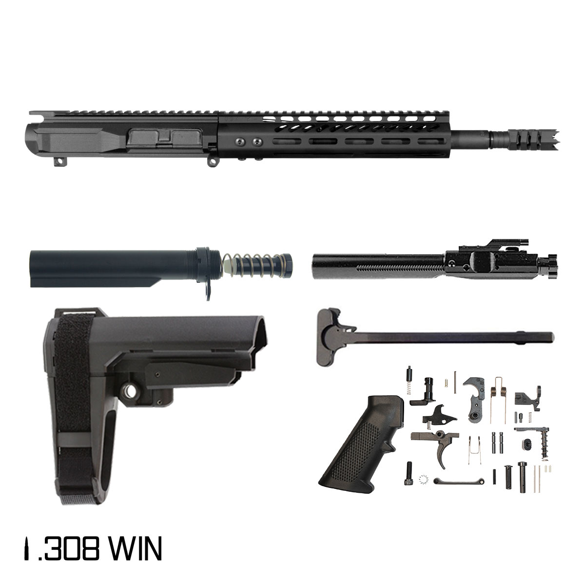 Davidson Defense Invader w/SBA3 Brace 12.5-inch Pistol-Gas 1:10 308 Win AR-10 M-Lok Pistol Full Build Kit