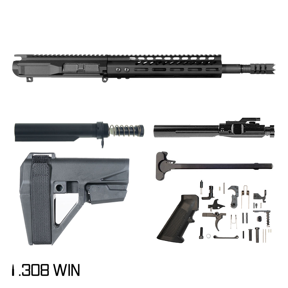 Davidson Defense Invader w/SBA5 Brace 12.5-inch Pistol-Gas 1:10 308 Win AR-10 M-Lok Pistol Full Build Kit