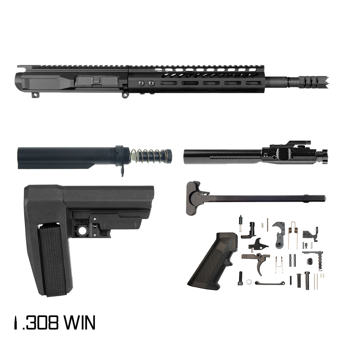 Davidson Defense Invader w/SBA6 Brace 12.5-inch Pistol-Gas 1:10 308 Win AR-10 M-Lok Pistol Full Build Kit