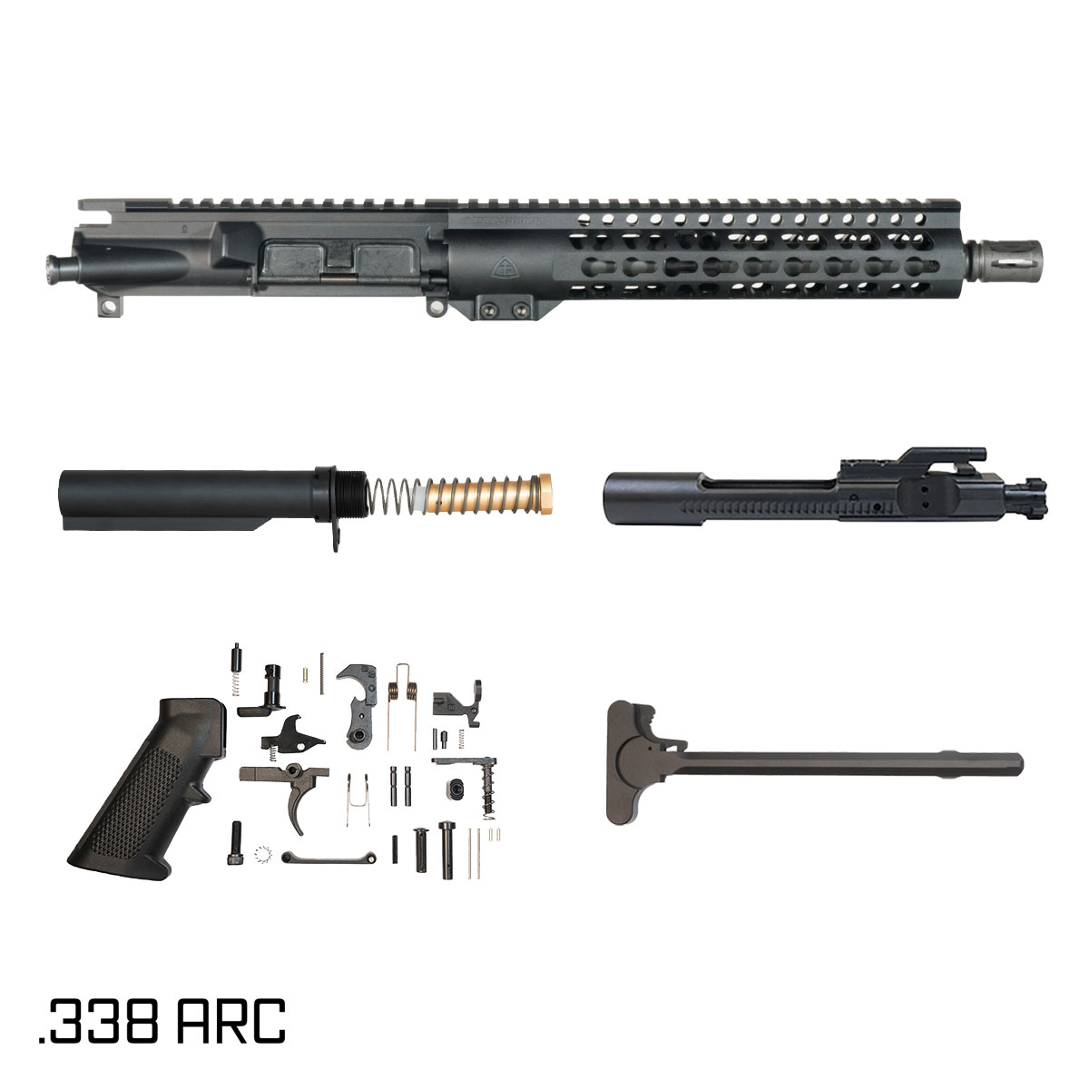 Davidson Defense Warden Patrol 10.5-inch Pistol-Gas 1:8 .338 ARC AR-15 Freefloat Keymod Handguard Pistol Full Build Kit, SBR Ready