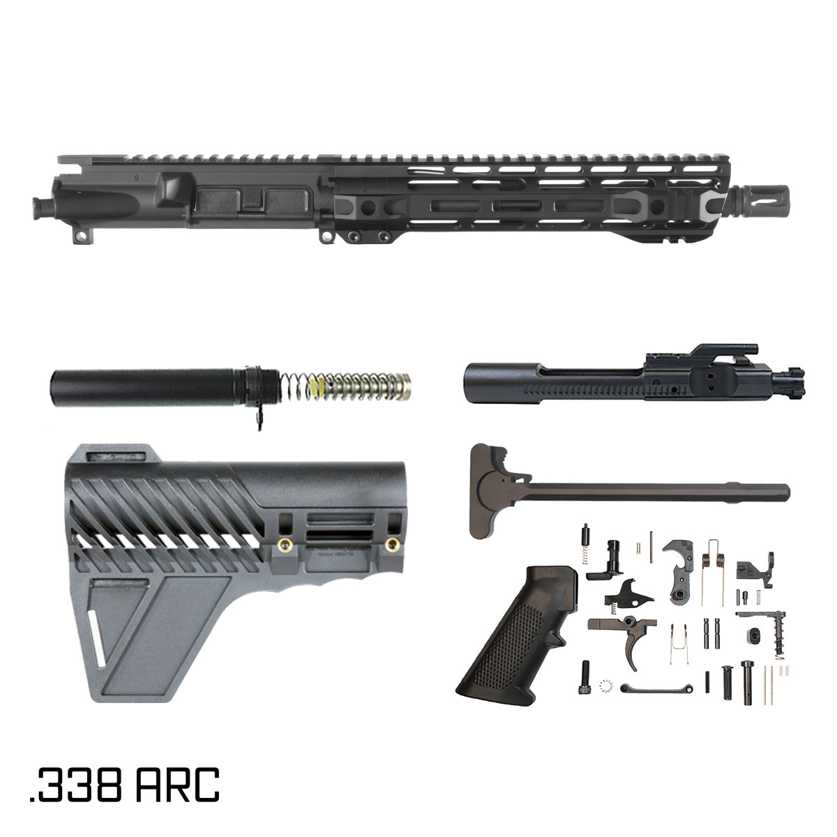 Davidson Defense Atriox w/Gauntlet Arms Brace 10.5-inch Pistol-Gas 1:8 .338 ARC AR-15 Freefloat M-Lok Handguard Pistol Full Build Kit