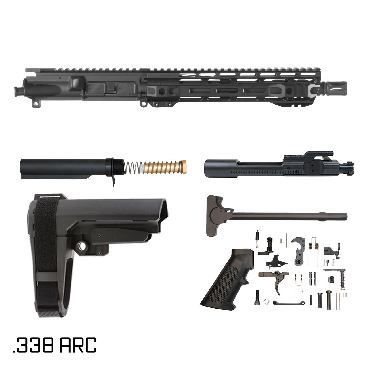 Davidson Defense Atriox w/SBA3 Brace 10.5-inch Pistol-Gas 1:8 .338 ARC AR-15 Freefloat M-Lok Handguard Pistol Full Build Kit