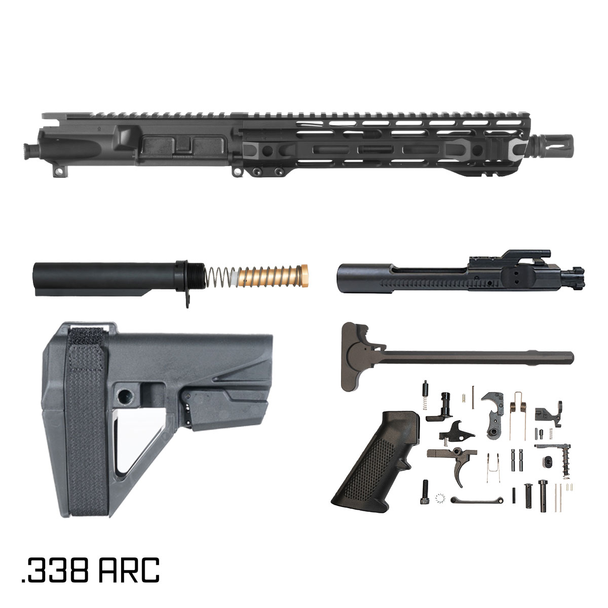 Davidson Defense Atriox w/SBA5 Brace 10.5-inch Pistol-Gas 1:8 .338 ARC AR-15 Freefloat M-Lok Handguard Pistol Full Build Kit