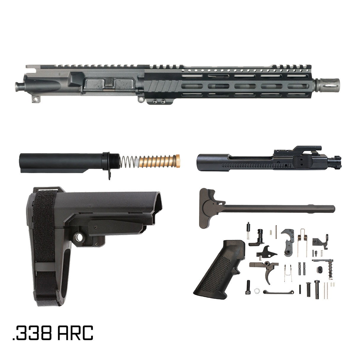Davidson Defense Aegis Lightweight w/SBA3 Brace 10.5-inch Pistol-Gas 1:8 .338 ARC AR-15 Freefloat M-Lok Handguard Pistol Full Build Kit