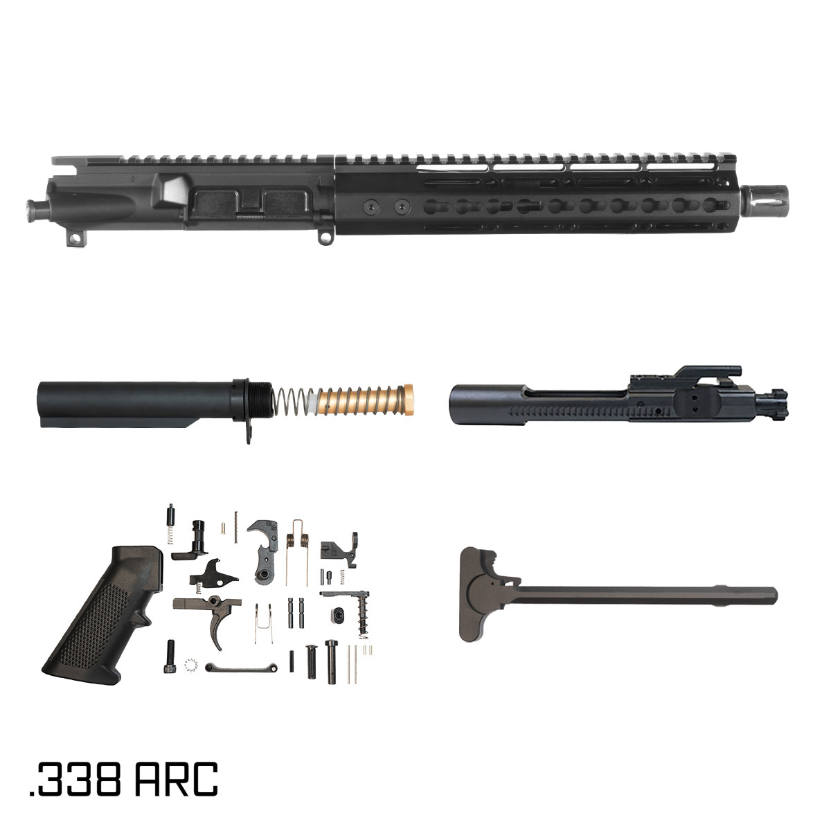 Davidson Defense Warden Duty 10.5-inch Pistol-Gas 1:8 .338 ARC AR-15 Freefloat Keymod Handguard Pistol Full Build Kit, SBR Ready