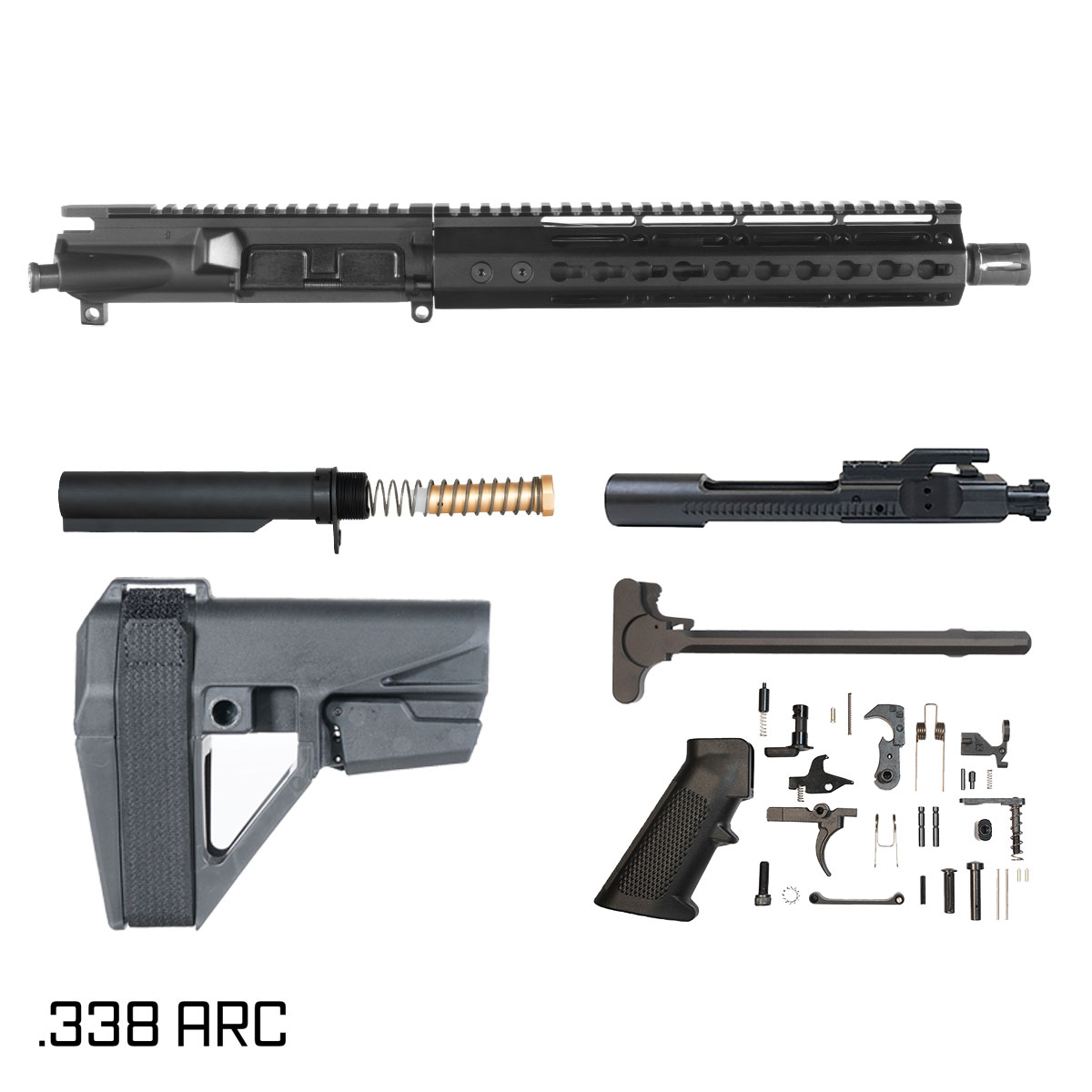 Davidson Defense Warden Duty w/SBA5 Brace 10.5-inch Pistol-Gas 1:8 .338 ARC AR-15 Freefloat Keymod Handguard Pistol Full Build Kit