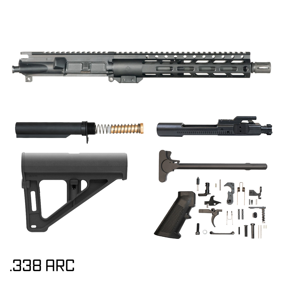 Davidson Defense High Orbit w/Magpul BTR Brace 10.5-inch Pistol-Gas 1:8 .338 ARC AR-15 Freefloat M-Lok Handguard Pistol Full Build Kit