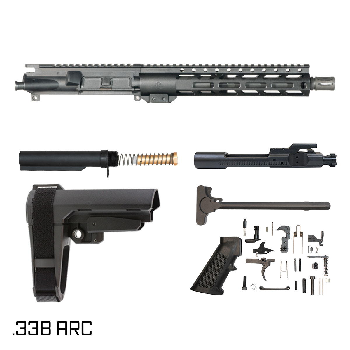 Davidson Defense High Orbit w/SBA3 Brace 10.5-inch Pistol-Gas 1:8 .338 ARC AR-15 Freefloat M-Lok Handguard Pistol Full Build Kit
