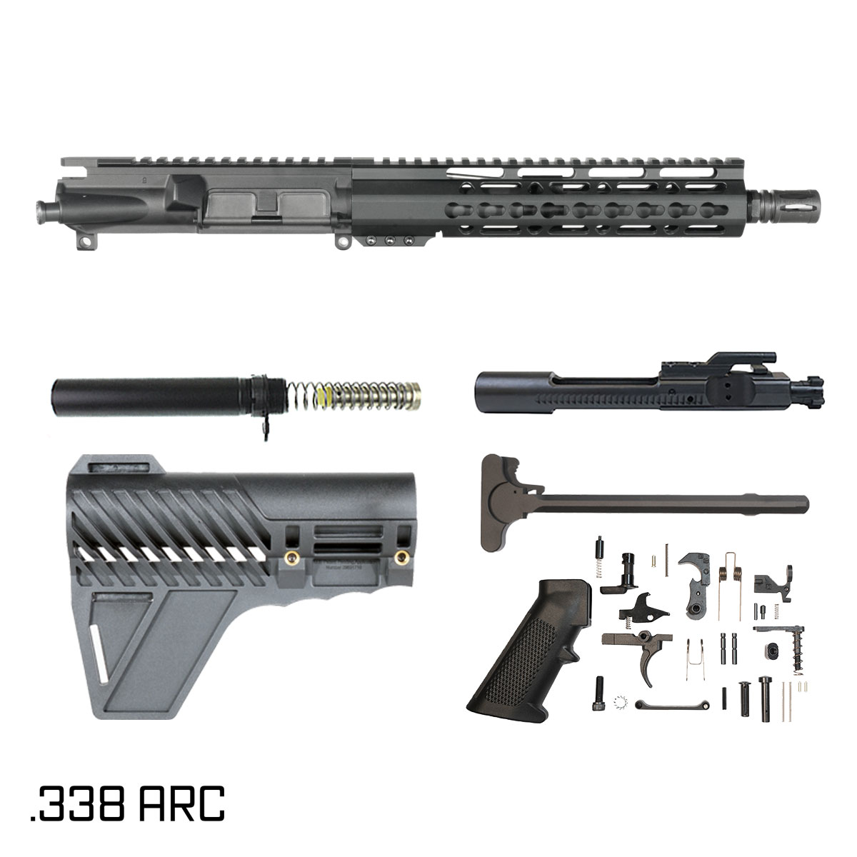 Davidson Defense Mutton Chops V2 w/Gauntlet Arms Brace 10.5-inch Pistol-Gas 1:8 .338 ARC AR-15 Freefloat Keymod Handguard Pistol Full Build Kit