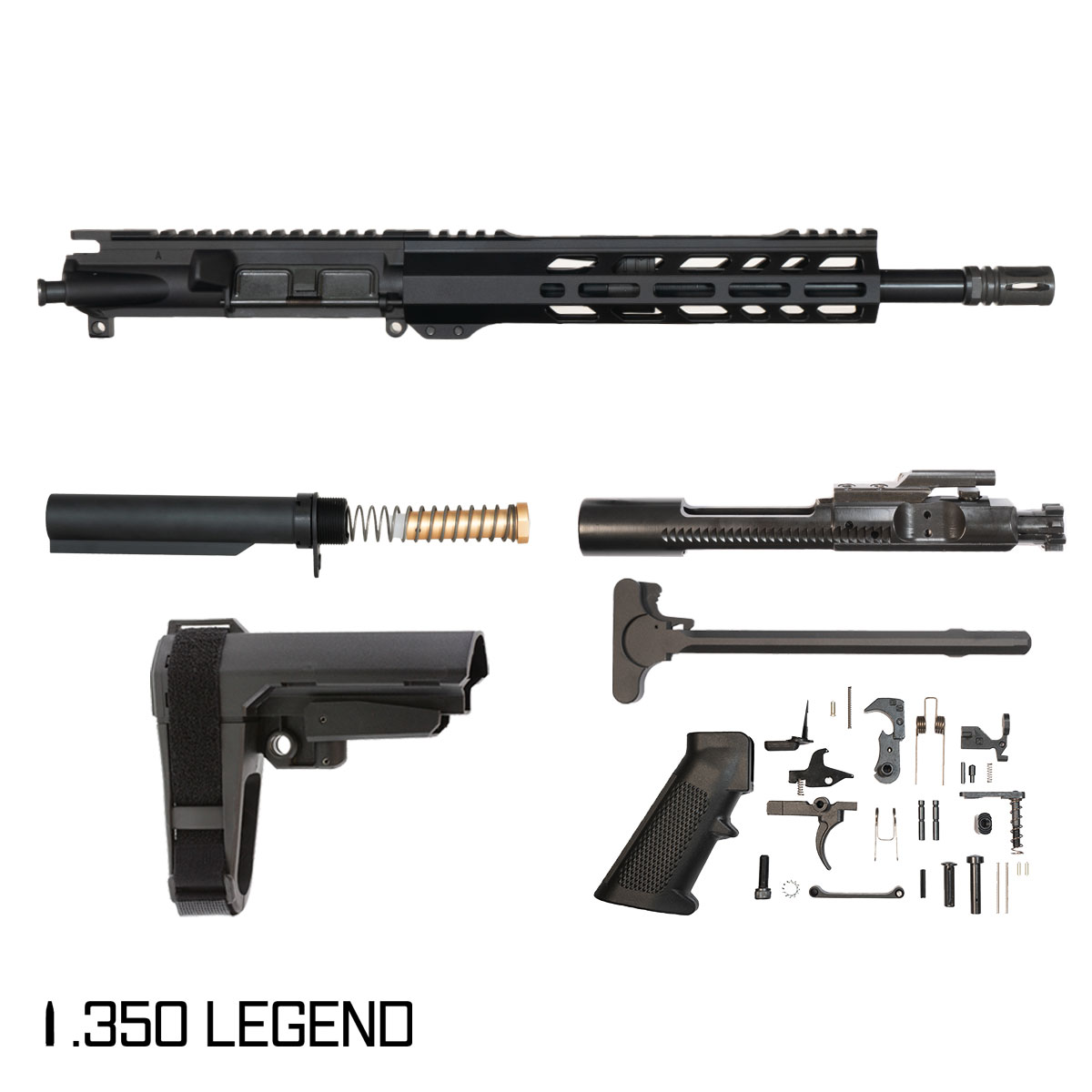 Davidson Defense Tango Down w/SBA3 Brace 12.5-inch Pistol-Gas 1:16 .350 Legend AR-15 Freefloat M-Lok Handguard Pistol Full Build Kit