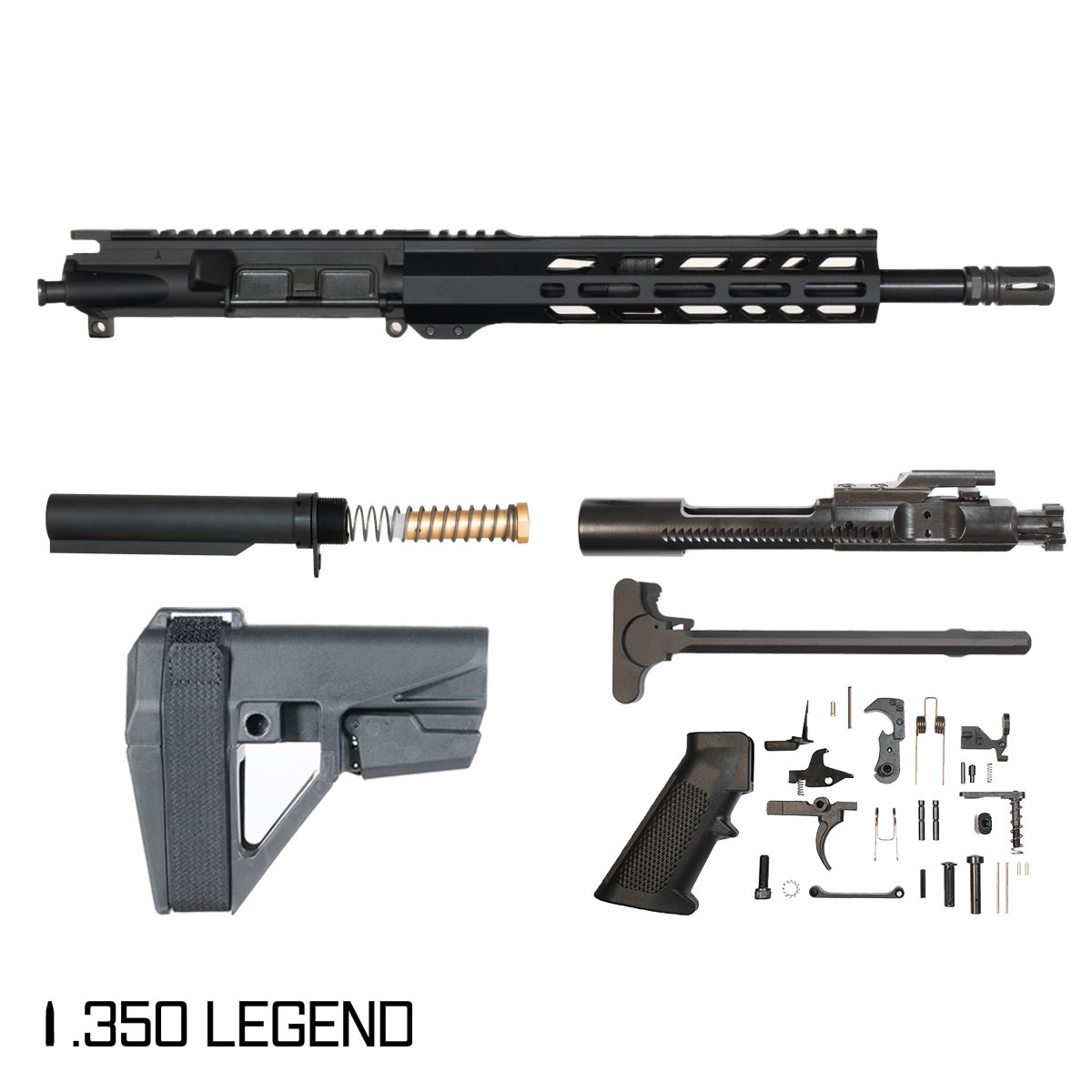 Davidson Defense Tango Down w/SBA5 Brace 12.5-inch Pistol-Gas 1:16 .350 Legend AR-15 Freefloat M-Lok Handguard Pistol Full Build Kit